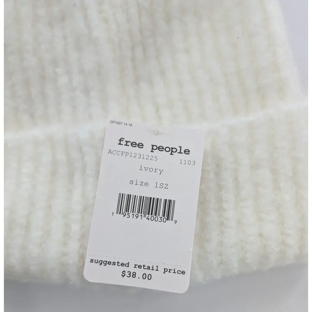 Free People Ivory Knit Beanie Winter Cozy Soft Hat One Size - Picture 4 of 7
